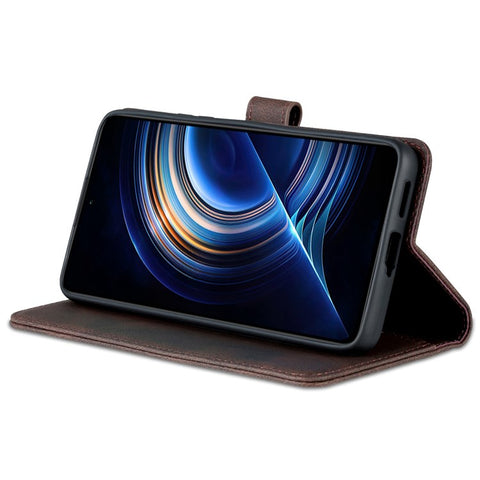 AZNS For Xiaomi Poco F4 5G / Redmi K40S 5G Wallet Style PU Leather Phone Case Anti-fall Magnetic Shell with Stand