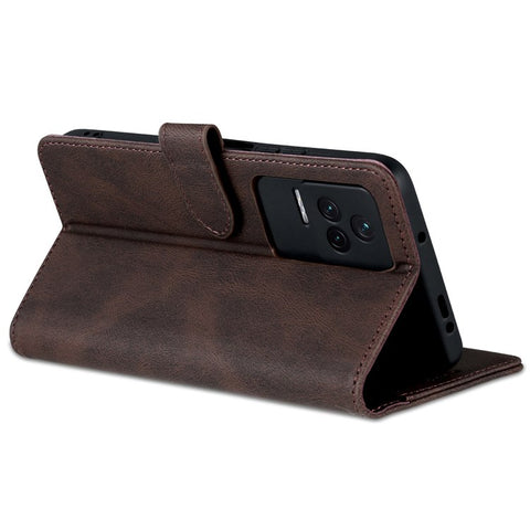 AZNS For Xiaomi Poco F4 5G / Redmi K40S 5G Wallet Style PU Leather Phone Case Anti-fall Magnetic Shell with Stand