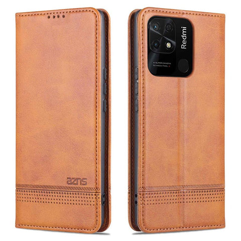 AZNS for Xiaomi Redmi 10C 4G Magnetic Absorption PU Leather Stand Flip Cover TPU Bumper Wallet Stand Shockproof Flip Case