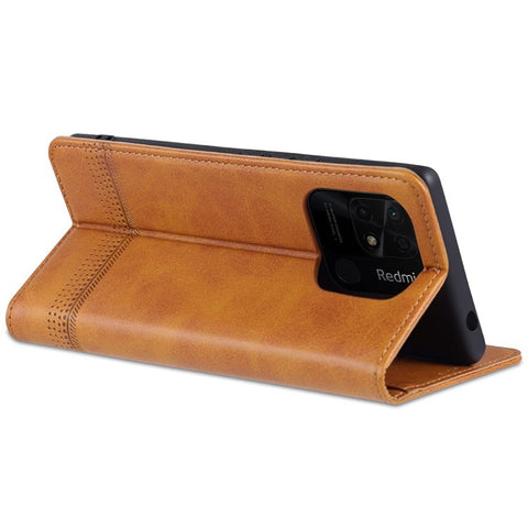 AZNS for Xiaomi Redmi 10C 4G Magnetic Absorption PU Leather Stand Flip Cover TPU Bumper Wallet Stand Shockproof Flip Case