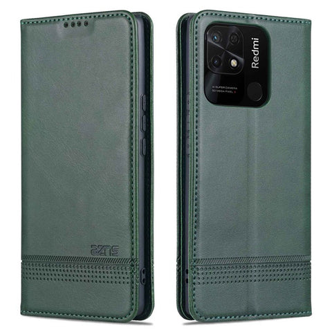 AZNS for Xiaomi Redmi 10C 4G Magnetic Absorption PU Leather Stand Flip Cover TPU Bumper Wallet Stand Shockproof Flip Case