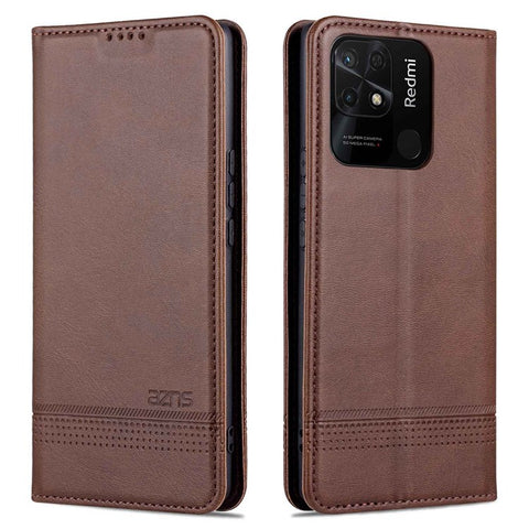 AZNS for Xiaomi Redmi 10C 4G Magnetic Absorption PU Leather Stand Flip Cover TPU Bumper Wallet Stand Shockproof Flip Case
