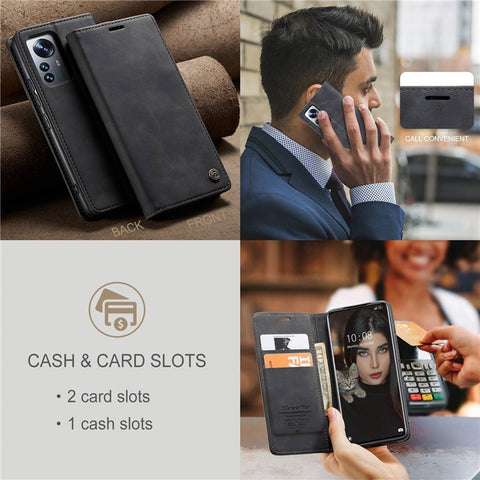 CASEME 013 Series Multifunction Mobile Phone Case Bag for Xiaomi 12 Pro 5G/12S Pro 5G/12 Pro (Dimensity) 5G Auto-absorbed PU Leather Wallet Foldable Stand Phone Cover