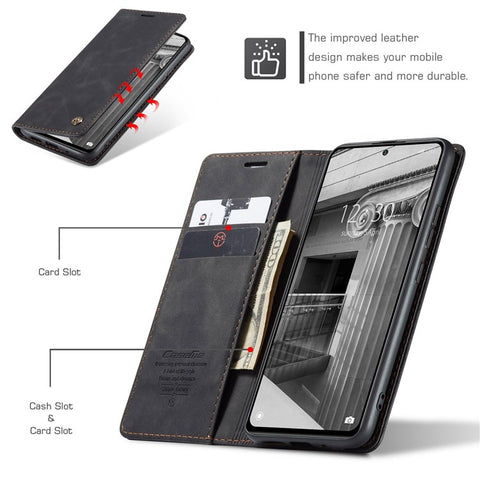 CASEME 013 Series Anti-scratch Phone Case Shell for Xiaomi 12 5G/12X 5G/12S 5G, Auto-absorbed PU Leather Wallet Foldable Stand Phone Cover