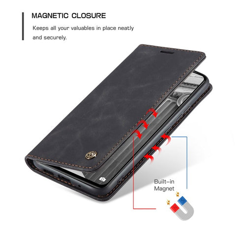 CASEME 013 Series Anti-scratch Phone Case Shell for Xiaomi 12 5G/12X 5G/12S 5G, Auto-absorbed PU Leather Wallet Foldable Stand Phone Cover