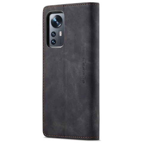 CASEME 013 Series Anti-scratch Phone Case Shell for Xiaomi 12 5G/12X 5G/12S 5G, Auto-absorbed PU Leather Wallet Foldable Stand Phone Cover