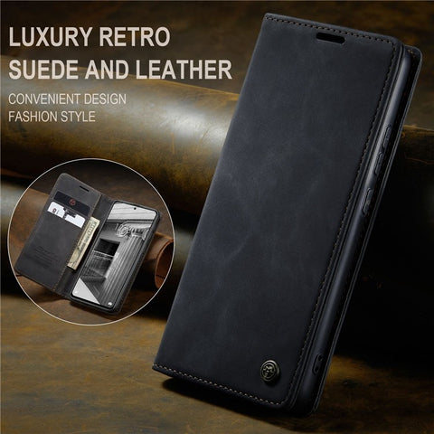 CASEME 013 Series Anti-scratch Phone Case Shell for Xiaomi 12 5G/12X 5G/12S 5G, Auto-absorbed PU Leather Wallet Foldable Stand Phone Cover