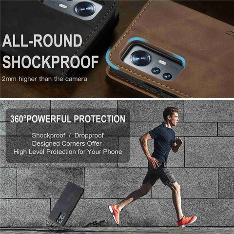 CASEME 013 Series Anti-scratch Phone Case Shell for Xiaomi 12 5G/12X 5G/12S 5G, Auto-absorbed PU Leather Wallet Foldable Stand Phone Cover