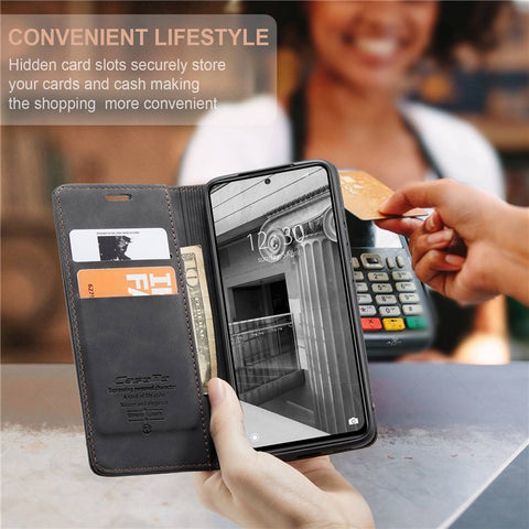 CASEME 013 Series Anti-scratch Phone Case Shell for Xiaomi 12 5G/12X 5G/12S 5G, Auto-absorbed PU Leather Wallet Foldable Stand Phone Cover