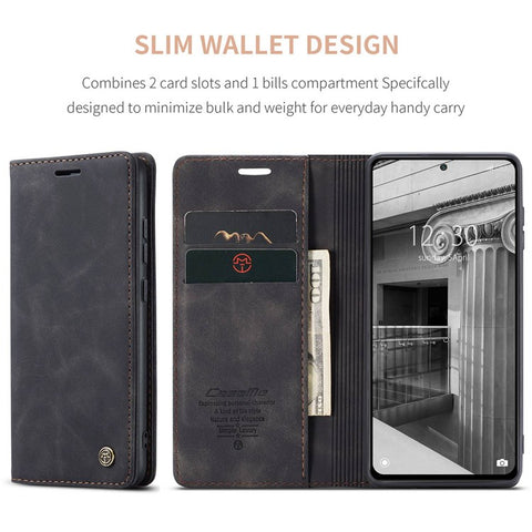 CASEME 013 Series Anti-scratch Phone Case Shell for Xiaomi 12 5G/12X 5G/12S 5G, Auto-absorbed PU Leather Wallet Foldable Stand Phone Cover