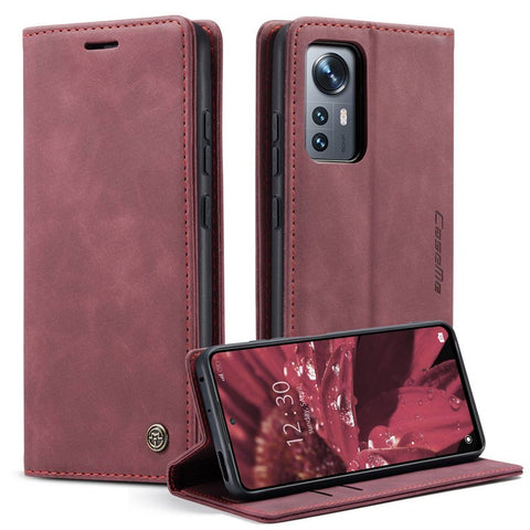 CASEME 013 Series Anti-scratch Phone Case Shell for Xiaomi 12 5G/12X 5G/12S 5G, Auto-absorbed PU Leather Wallet Foldable Stand Phone Cover