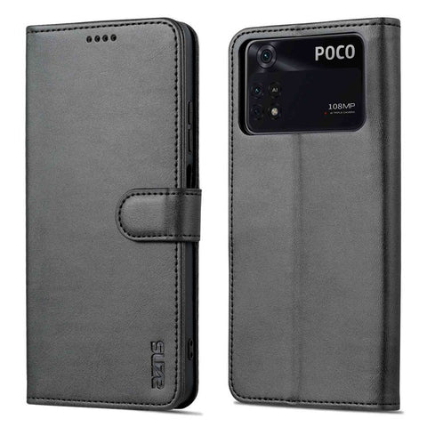 AZNS For Xiaomi Poco X4 Pro 5G PU Leather Wallet Flip Case Shockproof TPU Inner Shell Folio Stand View Bookstyle Cover
