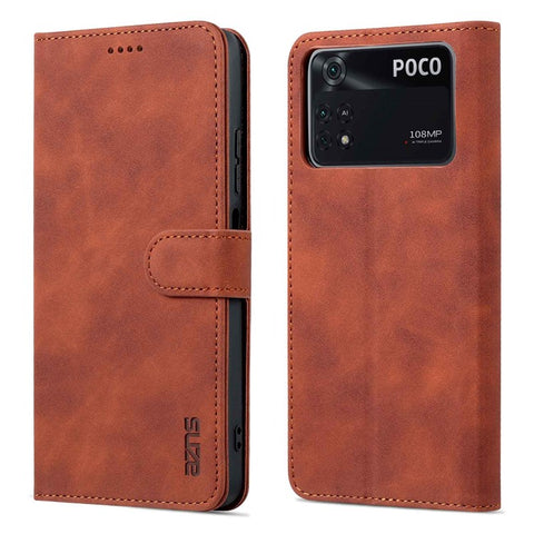 AZNS For Xiaomi Poco X4 Pro 5G PU Leather Wallet Flip Case Shockproof TPU Inner Shell Folio Stand View Bookstyle Cover