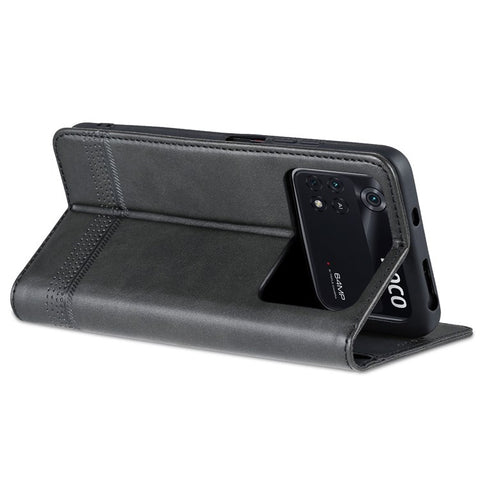 AZNS for Xiaomi Poco M4 Pro 4G PU Leather Folio Cover Stand Hidden Magnetic Adsorption Full Protection Wallet Flip Case