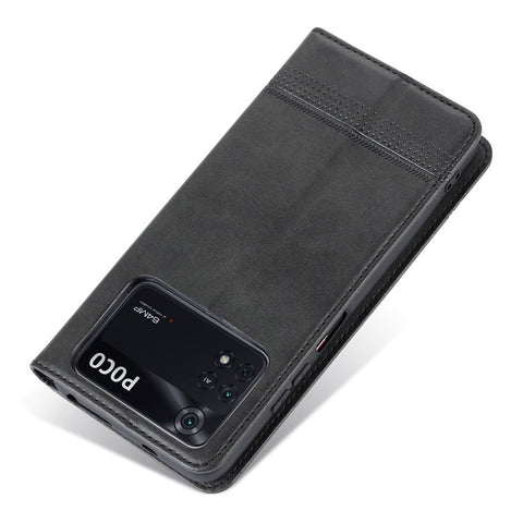 AZNS for Xiaomi Poco M4 Pro 4G PU Leather Folio Cover Stand Hidden Magnetic Adsorption Full Protection Wallet Flip Case