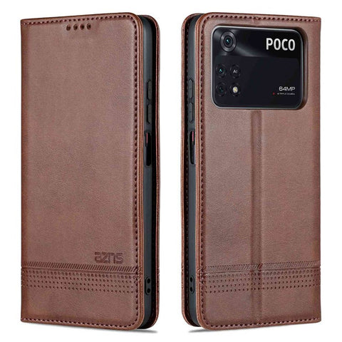 AZNS for Xiaomi Poco M4 Pro 4G PU Leather Folio Cover Stand Hidden Magnetic Adsorption Full Protection Wallet Flip Case