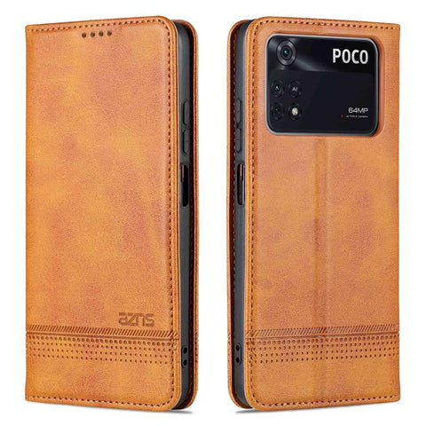 AZNS for Xiaomi Poco M4 Pro 4G PU Leather Folio Cover Stand Hidden Magnetic Adsorption Full Protection Wallet Flip Case