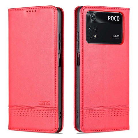 AZNS for Xiaomi Poco M4 Pro 4G PU Leather Folio Cover Stand Hidden Magnetic Adsorption Full Protection Wallet Flip Case