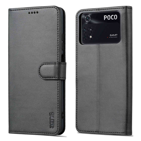 AZNS For Xiaomi Poco M4 Pro 4G PU Leather Wallet Case Adjustable Stand Magnetic Clasp Phone Cover