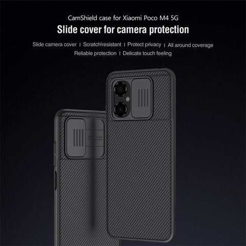 NILLKIN CamShield Hard PC Case for Xiaomi Poco M4 5G, Slide Lens Protection Wear-resistant Twill Texture Mobile Phone Cover
