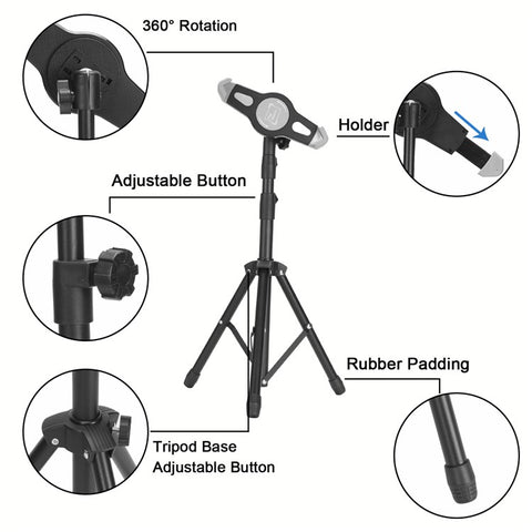 Portable Aluminum Alloy Tablet Tripod Holder Height Adjustment 360-Degree Rotatory Tripod Stand for 7.9