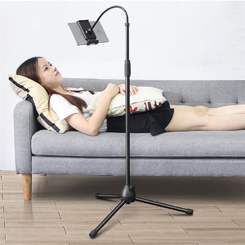 Universal Tablet Holder Floor Stand 3.5-10.5 inch Mobile Phone Tablet 360° Rotating Retractable Metal Tripod