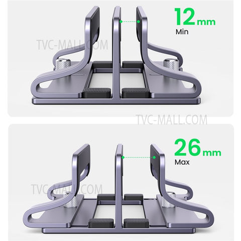 UGREEN 60643 Vertical Desktop Laptop Stand Dual Slot Aluminum Tablet Holder for MacBook Air Pro PC Anti-scratch Adjustable Notebook Rack with Silicone Pads