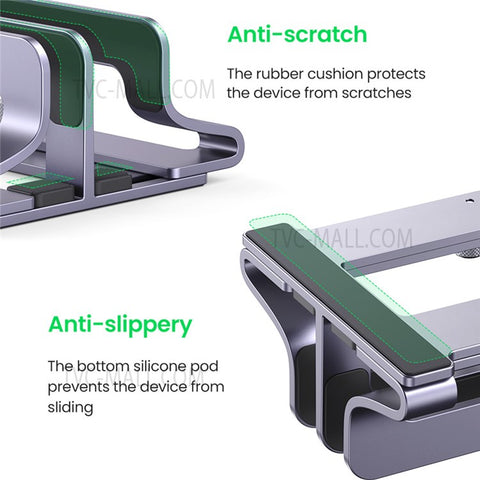 UGREEN 60643 Vertical Desktop Laptop Stand Dual Slot Aluminum Tablet Holder for MacBook Air Pro PC Anti-scratch Adjustable Notebook Rack with Silicone Pads