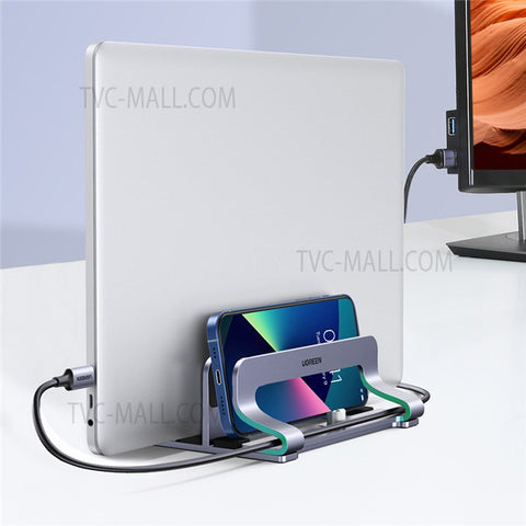 UGREEN 60643 Vertical Desktop Laptop Stand Dual Slot Aluminum Tablet Holder for MacBook Air Pro PC Anti-scratch Adjustable Notebook Rack with Silicone Pads