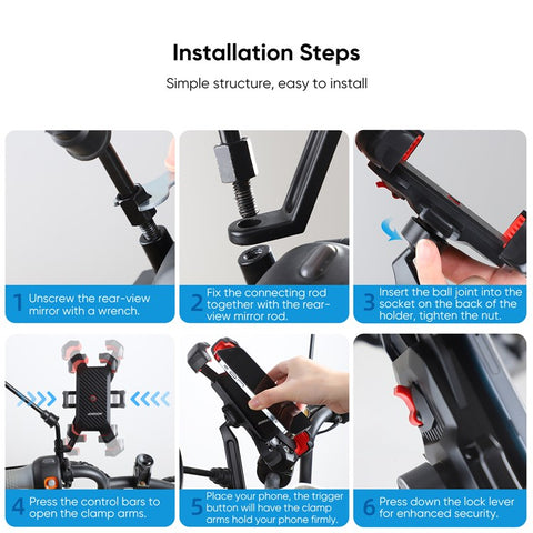 JOYROOM JR-ZS288 Motorcycle Rearview Mirror Mount for 4.7-7 Inch Mobile Phone Holder Bracket