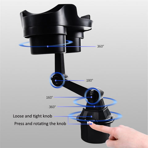 SC222 Multifunctional Long Arm Car Cup Holder Expander Food Drink Tray with Rotating Adjustable Base