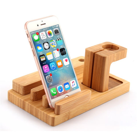 Desktop Bamboo 4 Port USB Charging Station Apple Watch Stand Charger Dock