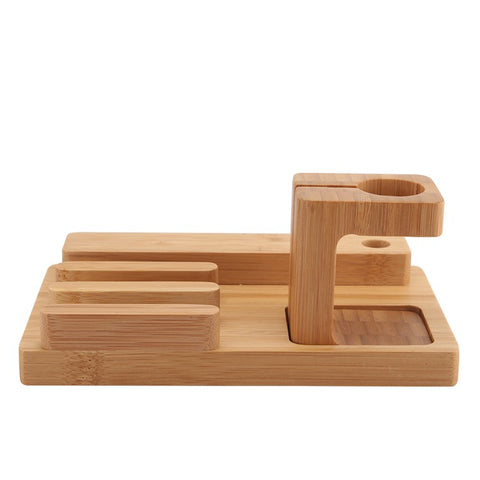 Desktop Bamboo 4 Port USB Charging Station Apple Watch Stand Charger Dock
