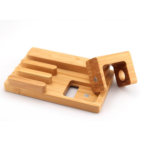 Desktop Bamboo 4 Port USB Charging Station Apple Watch Stand Charger Dock