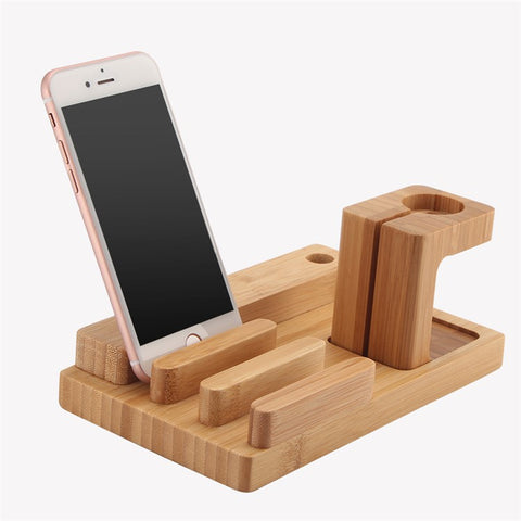 Desktop Bamboo 4 Port USB Charging Station Apple Watch Stand Charger Dock
