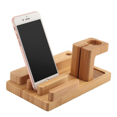 Desktop Bamboo 4 Port USB Charging Station Apple Watch Stand Charger Dock