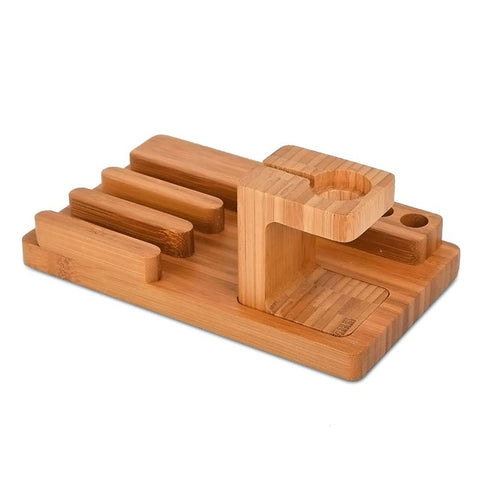 Desktop Bamboo 4 Port USB Charging Station Apple Watch Stand Charger Dock