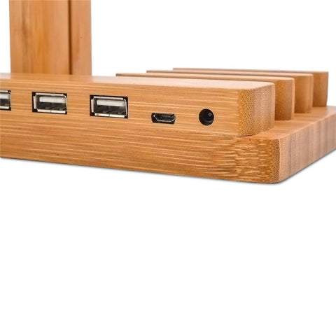 Desktop Bamboo 4 Port USB Charging Station Apple Watch Stand Charger Dock
