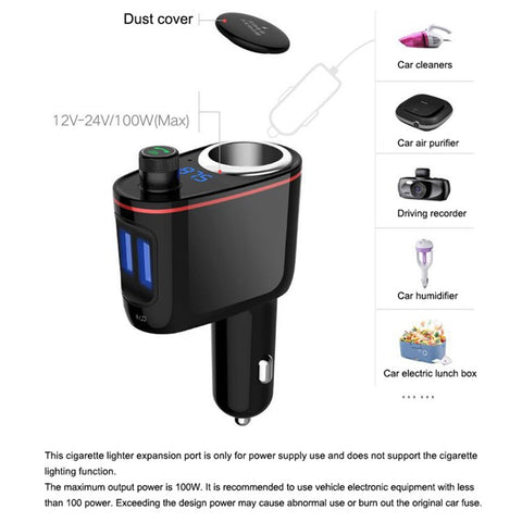 LOHEE S-06 Bluetooth-compatible Car Charger FM Transmitter Dual USB Fast Car Charger Adapter with Cigarette Lighter Port Support U-disk for iPhone Android
