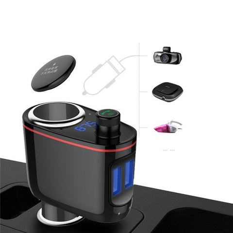 LOHEE S-06 Bluetooth-compatible Car Charger FM Transmitter Dual USB Fast Car Charger Adapter with Cigarette Lighter Port Support U-disk for iPhone Android
