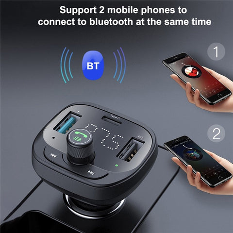 LOHEE S-21 Bluetooth-compatible Car Charger Adapter FM Transmitter QC3.0 USB Fast Charging Car Charger Support TF Card/U-disk/BT Music Player