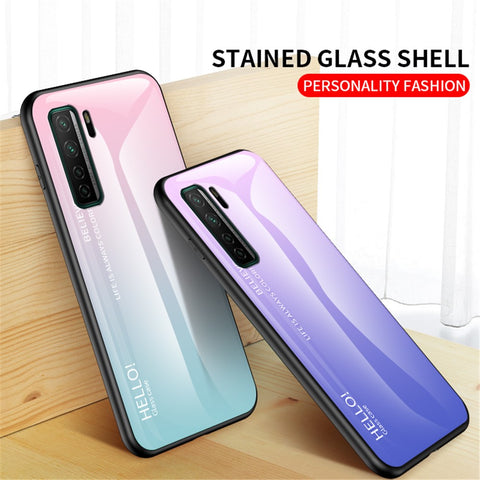 Gradient Color Tempered Glass + PC + TPU Cell Phone Cover for Huawei nova 7 SE/P40 lite 5G