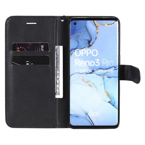 For Oppo Reno3 Pro 5G / Find X2 Neo Case Solid Color Leather Mobile Cover Wallet Stand with Strap