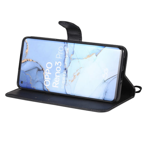 For Oppo Reno3 Pro 5G / Find X2 Neo Case Solid Color Leather Mobile Cover Wallet Stand with Strap
