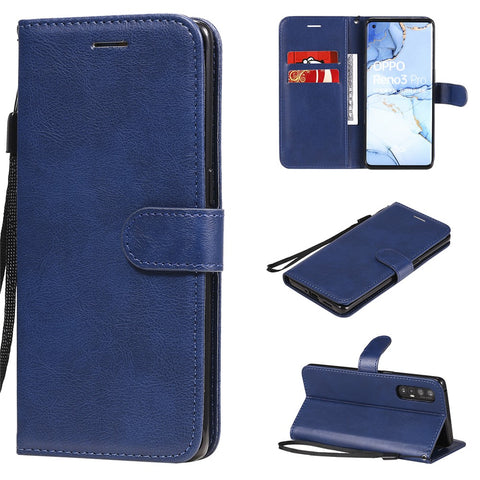 For Oppo Reno3 Pro 5G / Find X2 Neo Case Solid Color Leather Mobile Cover Wallet Stand with Strap