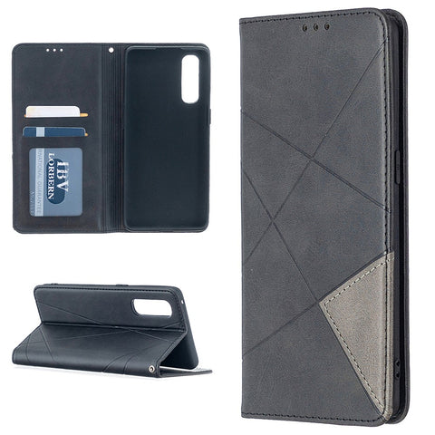 Geometric Pattern Leather Stand Case Card Holder Shell for OPPO Find X2 Neo / Reno3 Pro 5G
