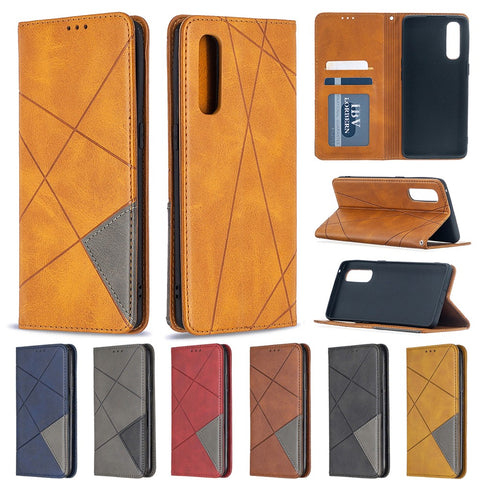 Geometric Pattern Leather Stand Case Card Holder Shell for OPPO Find X2 Neo / Reno3 Pro 5G