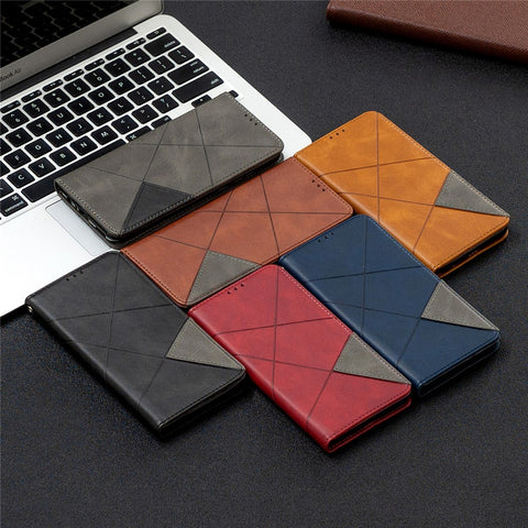 Geometric Pattern Leather Stand Case Card Holder Shell for OPPO Find X2 Neo / Reno3 Pro 5G