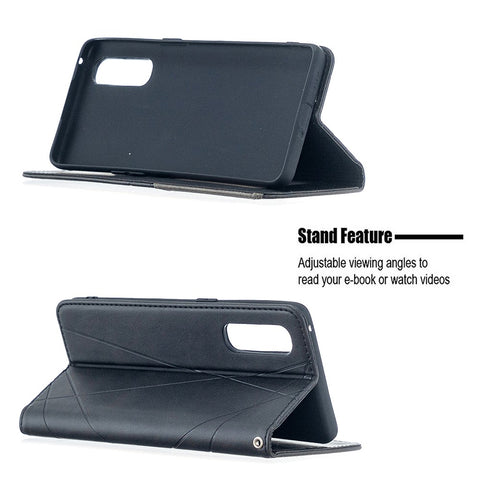 Geometric Pattern Leather Stand Case Card Holder Shell for OPPO Find X2 Neo / Reno3 Pro 5G