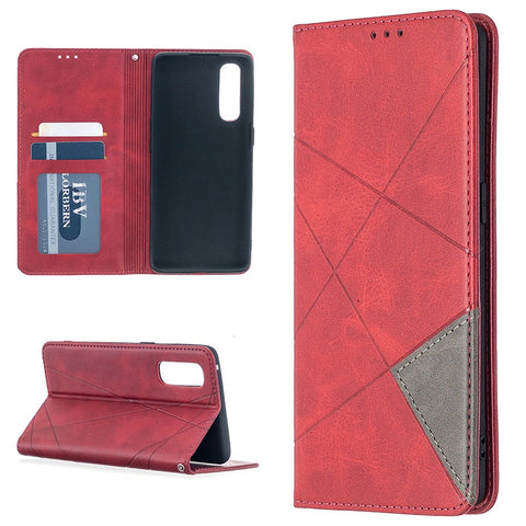 Geometric Pattern Leather Stand Case Card Holder Shell for OPPO Find X2 Neo / Reno3 Pro 5G